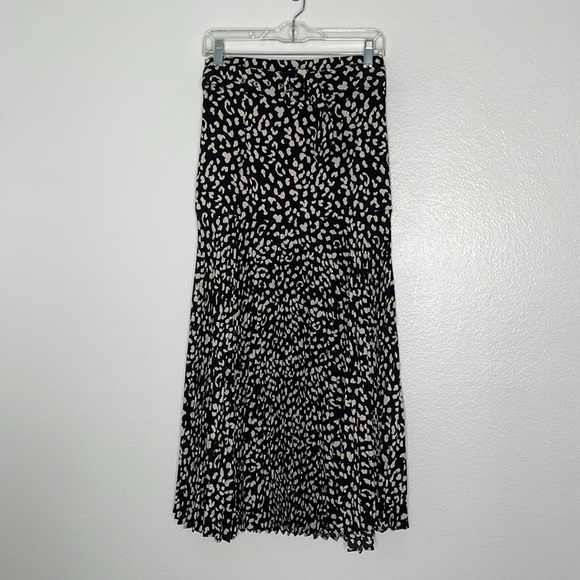 Bardot Black Beige High Waisted Pleated Midi Skirt Size Small / 6 - Picture 2 of 8